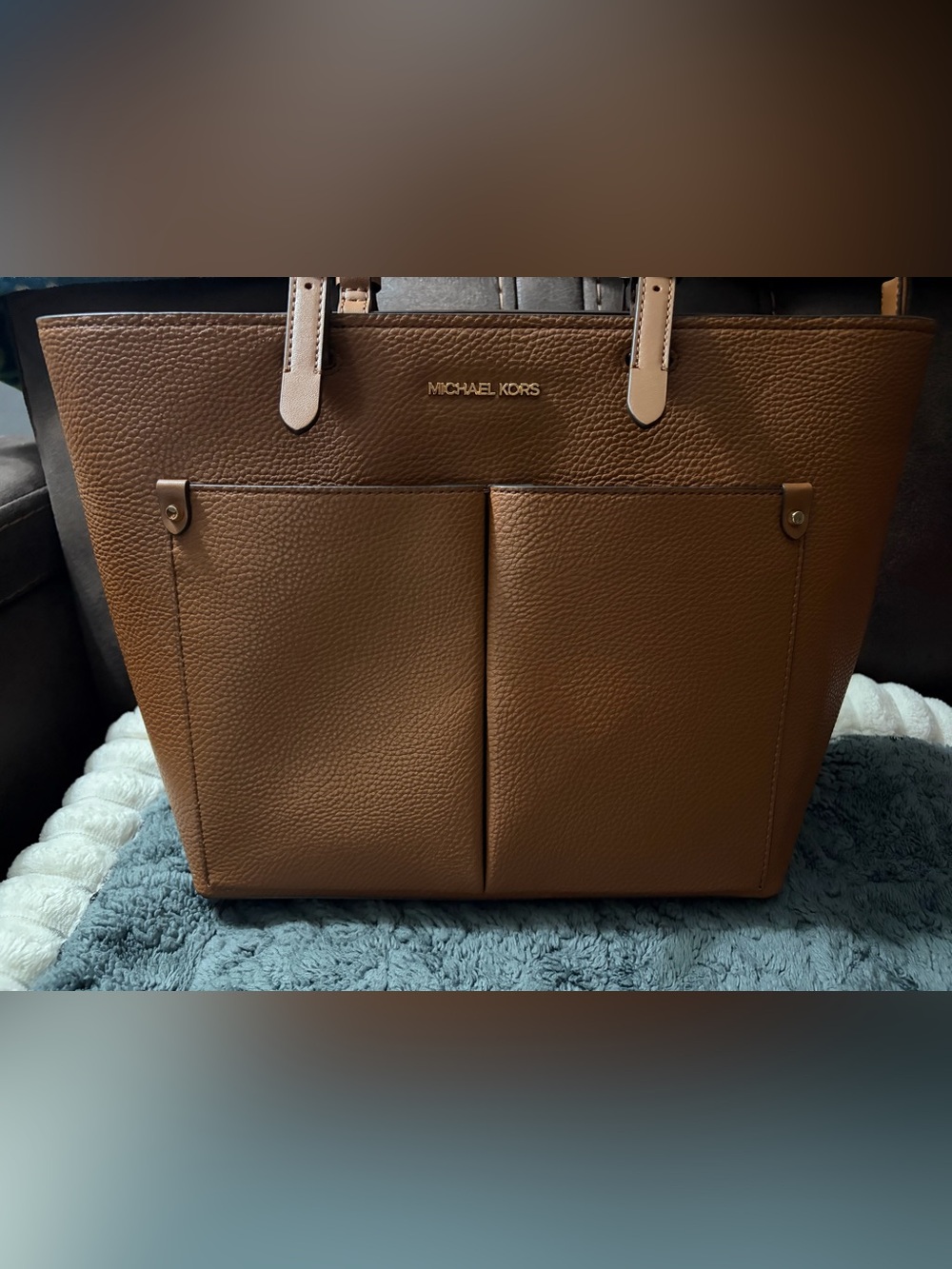 Michael Kors Tan Pebbled Leather Tote with Gold Hardware